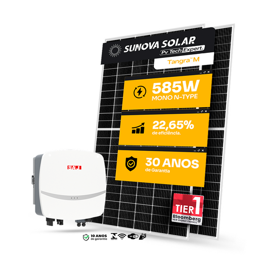 KIT ENERGIA SOLAR 1350KWH MÊS 9,94KWP 17 PAINEL SUNOVA 585W SAJ 8KW 220V 2MPPT