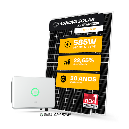 KIT ENERGIA SOLAR 1900KWH MÊS 14,04WP 24 PAINEL SUNOVA 585W INVERSOR SAJ 10KW 220V 3MPPT