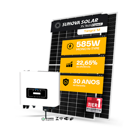 KIT ENERGIA SOLAR 1700KWH MÊS 12,28KWP 22 PAINEL SUNOVA 585W INVERSOR DEYE 10KW 220V 2MPPT