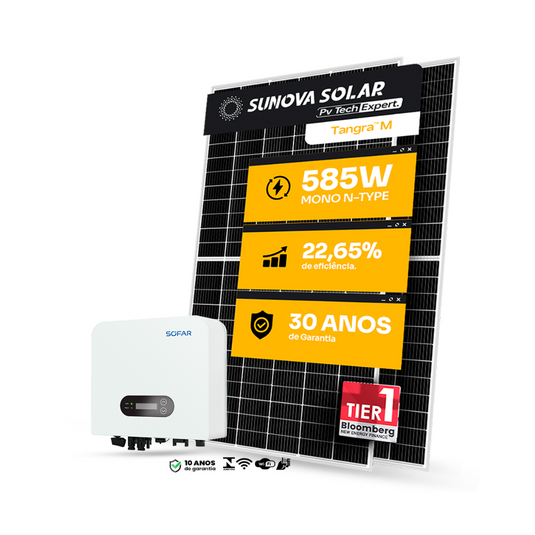 KIT ENERGIA SOLAR 1100KWH MÊS 8,19KWP 14 PAINEL SUNOVA 585W SOFAR 7,5KW 220V 2MPPT [ FASTTRACK ]