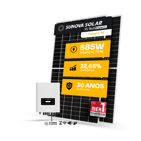 KIT ENERGIA SOLAR 1400KWH MÊS 10,53KWP 18 PAINEL SUNOVA 585W INVERSOR DEYE 10KW 220V 2MPPT