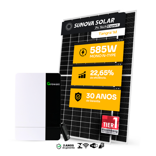 KIT ENERGIA SOLAR OFFGRID 2,34KWP 4 PAINEL SUNOVA 585W INVERSOR GROWATT 3KW 110V