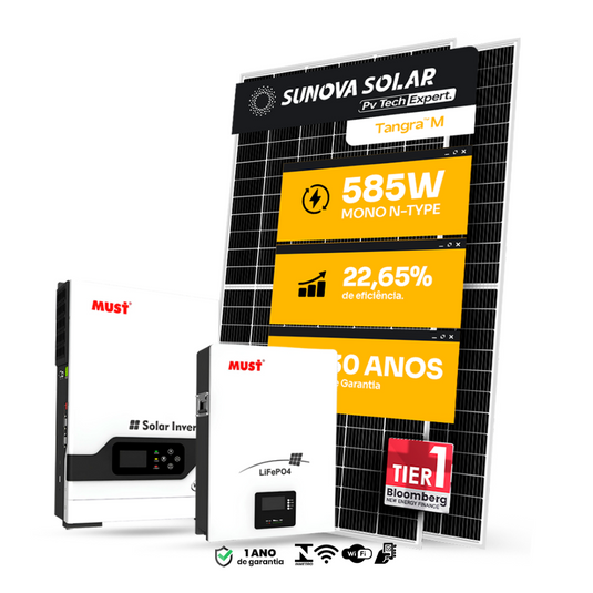 KIT ENERGIA SOLAR OFFGRID 2,34KWP 4 PAINEL SUNOVA 585W INVERSOR MUST 5KW 220V BATERIA LITIO 5,12KWH