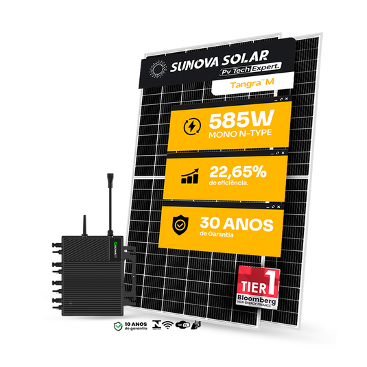 KIT ENERGIA SOLAR 1000KWH MÊS 7,60KWP 13 PAINEL SUNOVA 585W MICRO GROWATT 8KW 220V 16MPPT