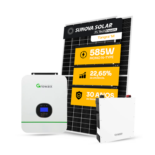 KIT ENERGIA SOLAR OFFGRID 2,34KWP 4 PAINEL SUNOVA 585W INVERSOR GROWATT 3KW 220V BATERIA DYNESS 5,12KWH