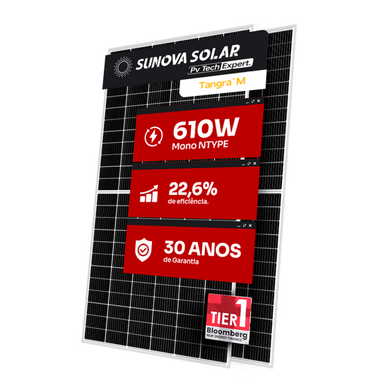 PAINEL SOLAR SUNOVA 610W SS-610-66MDH-G11(T) MONOCRISTALINO HALF CELL NTYPE