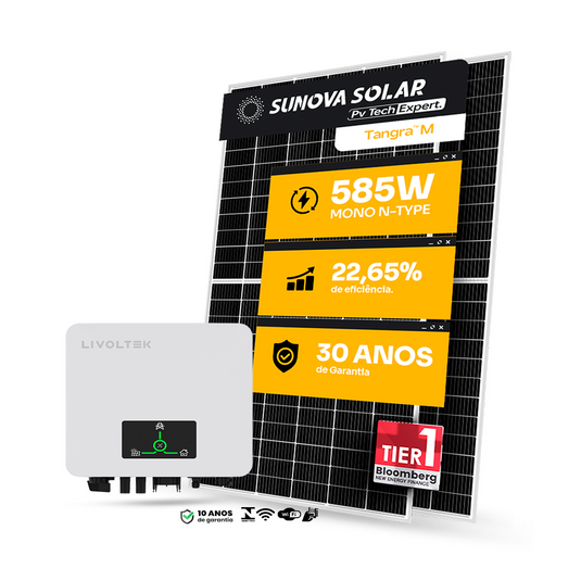 KIT ENERGIA SOLAR 1000KWH MÊS 7,60KWP 13 PAINEL SUNOVA 585W INVERSOR LIVOLTEK 6KW 220V 2MPPT