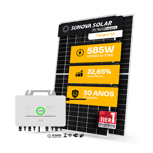 KIT ENERGIA SOLAR 1000KWH MÊS 7,60KWP 13 PAINEL SUNOVA 585W MICRO SAJ 9KW 220V 16MPPT