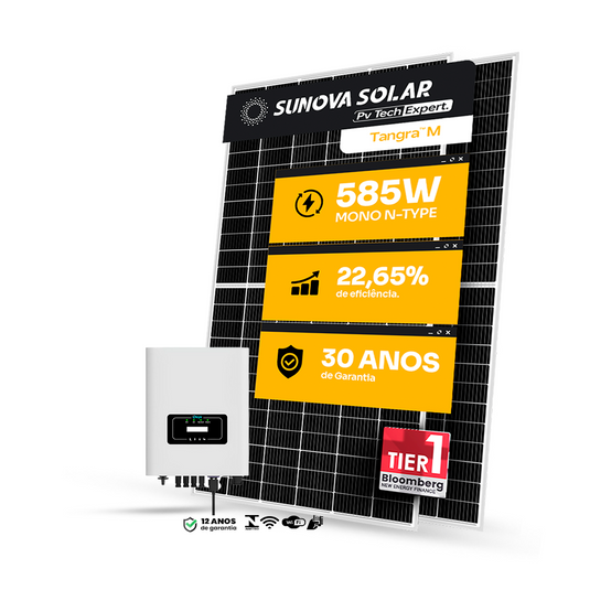 KIT ENERGIA SOLAR 1500KWH MÊS 11,11KWP 19 PAINEL SUNOVA 585W INVERSOR DEYE 10KW 220V 2MPPT